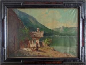 MAZZOLANI Giuseppe 1842-1916,Paesaggio lacustre con figura e galline,Sesart's IT 2018-07-17