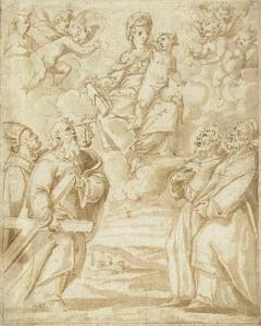 MAZZONI Giulio 1525-1618,The Virgin and Child Adored by Saints,1618,Swann Galleries US 2004-01-29
