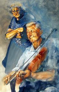 MCALLISTER William 1935,Man playing violin, with wife looking on,1999,Westbridge CA 2017-04-09