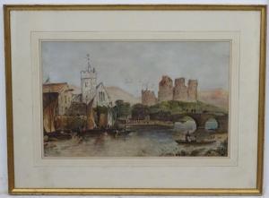 mcarthur charles m,River passing a old castle ruins with bridge figur,Dickins GB 2019-12-30