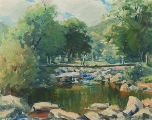 McAULEY Charles J. 1910-1999,BRIDGE OVER THE RIVER,Ross's Auctioneers and values IE 2024-04-17