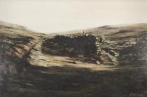 McBURNEY James Edwin,Moorland landscape with stone wall and cottage roo,Capes Dunn 2018-07-10
