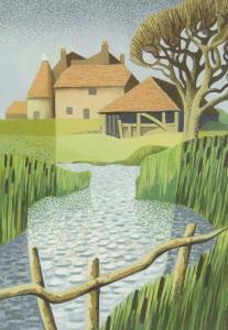 MCCRORIE Stuart,Pond with farm buildings,Burstow and Hewett GB 2013-08-28