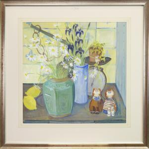 MCDONALD Fiona 1972,STILL LIFE WITH FLOWERS AND CATS,McTear's GB 2020-02-09