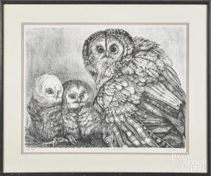 MCGINNIS Christine 1900-1900,Tawny Owl with Fledglings,Pook & Pook US 2016-03-09