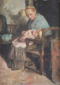 McGREGOR Robert 1848-1922,study of an elderly lady holding a sleeping child,Denhams GB 2023-07-12