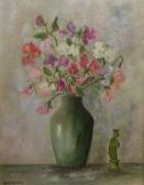 MCHUGH O,Still Life Study of Sweet Pea Flowers in a Vase with Ceramic Figure,Keys GB 2009-06-12