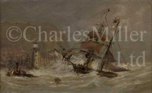 McINTYRE Joseph Wrightson 1841-1897,A paddle tug labouring to bring a ship to sa,Charles Miller Ltd 2021-11-02