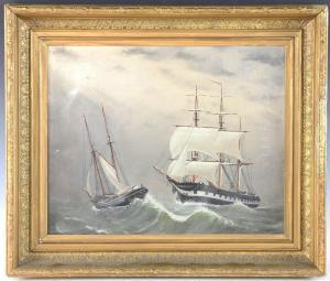 McINTYRE Joseph Wrightson,two sailing ships on rough sea,19th century,Kaminski & Co. 2018-11-24
