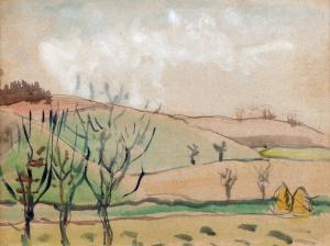 McINTYRE Raymond Francis,Fields With Haystacks and Trees,International Art Centre 2023-03-29