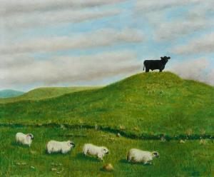McKENNA Stephen 1939-2017,LANDSCAPE WITH SHEEP AND COW,1973,Whyte's IE 2024-03-11
