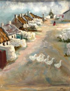 MCNALLY Eithne 1930-1940,DUCKS AND COTTAGES, WEST OF IRELAND,Whyte's IE 2018-07-09