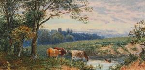 MCPHERSON John 1858-1884,Cattle watering at a river with town in the distance,Mallams GB 2019-07-10