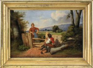 MEADE Francis 1814,rural landscape with man and woman,Pook & Pook US 2011-01-15