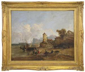 MEADOWS Snr. James M.,Paesaggio costiero con pescatori e figure,1853,Meeting Art 2022-11-16