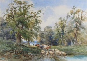 MEADOWS W. E,A rustic with cattle and sheep on a country lane,Woolley & Wallis GB 2009-06-17