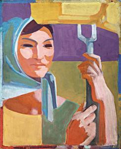 MEDVECZKY Jenö 1902-1969,Woman wearing headscarf,Nagyhazi galeria HU 2018-09-25