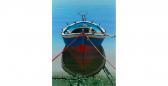 MEDVEDEV Igor 1931-2015,Moored boat, in blue and red,Mallams GB 2021-04-26