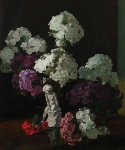 MEEKLEY Frederick George,HYDRANGEAS AND NOSEGAYS WITH PUTTO ON A TABLETOP,Sloans & Kenyon 2009-06-19