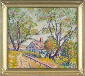 MEESER Lillian Burk 1864-1942,Cape Cod scene with houses and trees,Eldred's US 2023-08-30