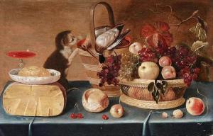 MEESTER MET DE HEMDEN,Still life with cheese, butter in Wan-Li dish, bre,Bernaerts 2015-12-07