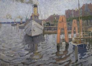 MEHLS Hanna 1867-1928,Kleiner Ostseehafen mit Dampfer ````Möwe````,1909,Satow DE 2007-04-21