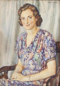 Mehoffer Jozef 1869-1946,Portrait of a woman in a floral dress,1944,Desa Unicum PL 2023-11-14