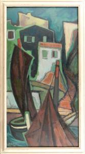 MEHRLE Josef 1913,abstracted fishing harbor,1961,Historia Auctionata DE 2012-09-21