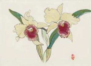 MEIJI Hashimoto 1904-1991,Drawing of cattleya,Mainichi Auction JP 2022-02-25