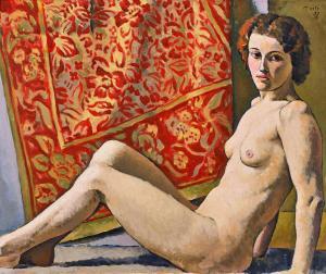 MEILI Conrad 1895-1969,Weiblicher Akt vor einem Wandteppich,1937,Dobiaschofsky CH 2023-11-08