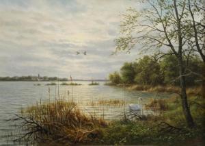 MEILOF Ron 1953-2016,landscape with a swan on a lake,Ewbank Auctions GB 2016-07-14