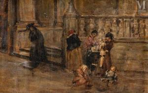 MEINERI Guido 1869-1944,Femmes et enfants devant l'église,1896,Millon & Associés FR 2024-01-25
