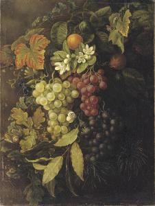 MEINERT Friedrike,Autumn: grapes, oak leaves, oranges and a dragonfl,1841,Christie's 2008-11-18
