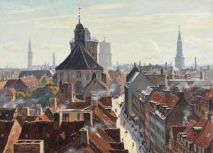 MEINHARDT Walther,View of the Copenhagen rooftops with The Round Tow,1934,Bruun Rasmussen 2021-11-01