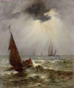 MEISENBERG E,Voiliers en mer, effet de lune sous l'orage,Art Richelieu FR 2021-11-24