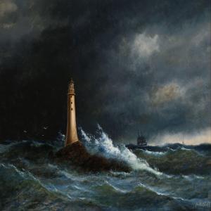 MELBYE Anton 1818-1875,A storm at Eddystone Lighthouse,Bruun Rasmussen DK 2016-08-08