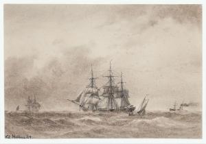 MELBYE Vilhelm 1824-1882,Seascape with sailing ships,1864,Bruun Rasmussen DK 2023-05-29