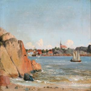 MELBYE Vilhelm 1824-1882,View from Larvik, Norway,Bruun Rasmussen DK 2015-10-26