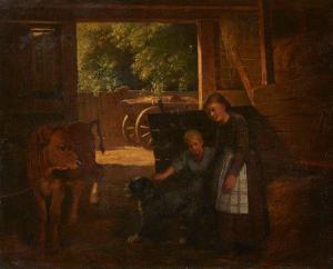 MELCHIOR Carl Theodor,Milkmaid and boy with a dog and a cow in a barn,Rosebery's 2019-07-17