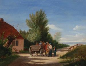MELCHIOR Carl Theodor 1826-1898,Villagers meeting on a country road,Bruun Rasmussen DK 2019-03-18