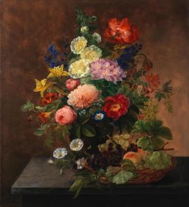 MELCHIOR henriette 1804-1858,Summer blooms and a basket of fruit,1849,Bonhams GB 2022-11-22