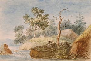 MELCHIOR Wilhelm,Baumbestandenes felsiges Ufer eines Gewässers mit ,Winterberg Arno 2023-10-21