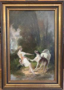 MELIN Joseph Urbain 1814-1886,Jeune fille aux chiens,Artprecium FR 2020-04-15