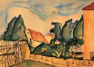 MELNIKOFF Abraham 1892-1960,Houses in Landscape,Montefiore IL 2014-07-03