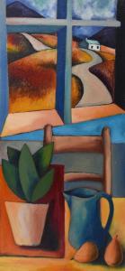 MELVILLE Derek,STILL LIFE, BLUE JUG & POTTED PLANT,Ross's Auctioneers and values IE 2021-08-18