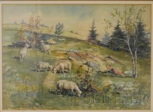 MELVILLE GRAVES Albert 1862-1950,Sheep Grazing on a Rocky Hillside,Skinner US 2010-11-10