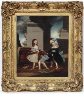 MELVILLE W,Two Victorian children with their pet dog at a country house,1844,Dickins GB 2016-09-10