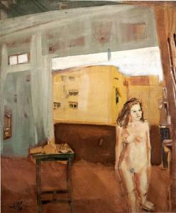 MENACHEM Mizrachi 1951-2011,Nude on the Roof,1990,Montefiore IL 2023-12-26