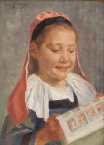 MENARD Victor P 1857-1930,Jeune fille en coiffe à la lecture,Thierry-Lannon FR 2018-07-21