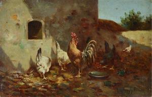 MENEGHELLI Enrico 1853-1912,Aia con polli,1920,Galleria Pananti Casa d'Aste IT 2022-03-22